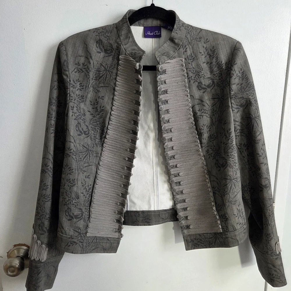 Hunt Club Charcoal Cotton Floral Military Blazer Jacket Women's Size Medium - Picture 14 of 16